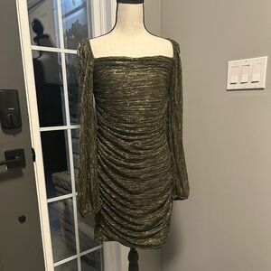 le chateau Metallic Ruched Long-Sleeve Dress